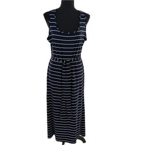 Jones New York Signature Navy/White Striped Tank Maxi Dress with Sash Size 10